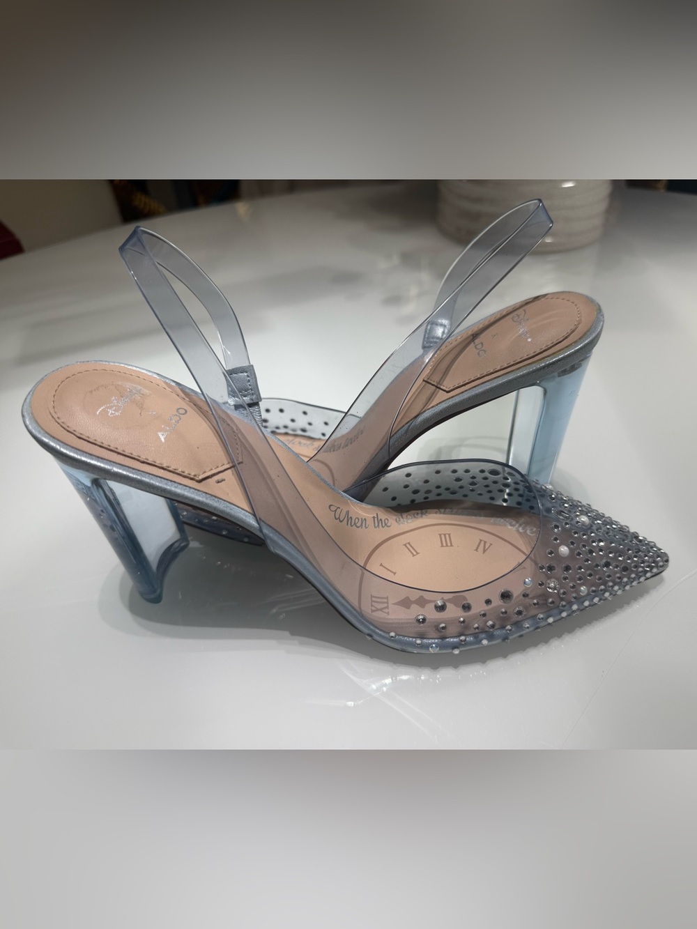 Disney X Aldo 8 Cinderella Rhinestone Clear Blue PVC  Slingback Pumps